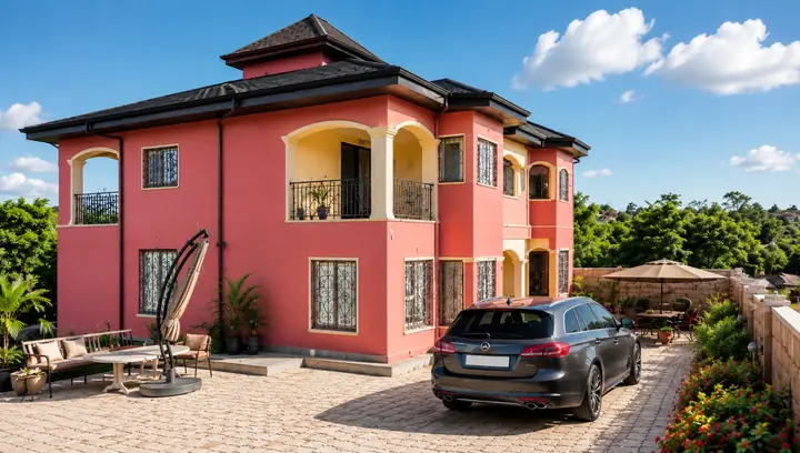 Façade et parking, Duplex à Tsinga Village